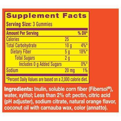 Metamucil Fiber Gummies for Adults, No Sugar Added Orange Flavor, 5g Prebiotic Plant Based Fiber Supplement Blend, 120 Count
